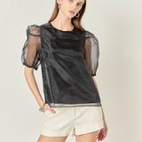 Organza Puff Sleeve Top