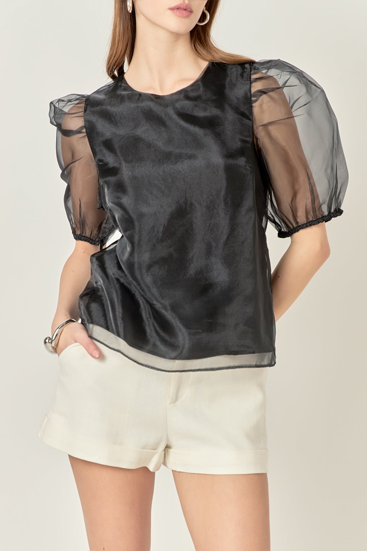 Organza Puff Sleeve Top – English Factory