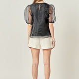Organza Puff Sleeve Top