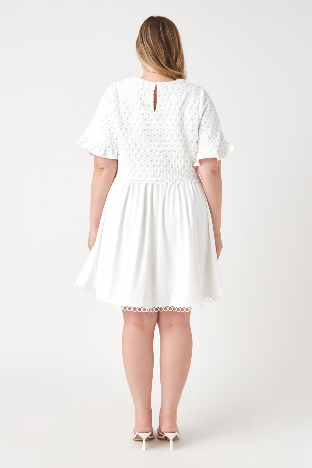 Mixed Media Lace Pom Pom Dress - White