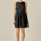 Striped Organza Sleeveless Mini Dress