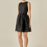 Striped Organza Sleeveless Mini Dress