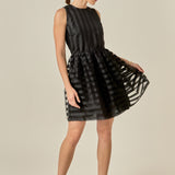 Striped Organza Sleeveless Mini Dress