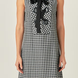 Check Sleeveless Grommet Mini Dress