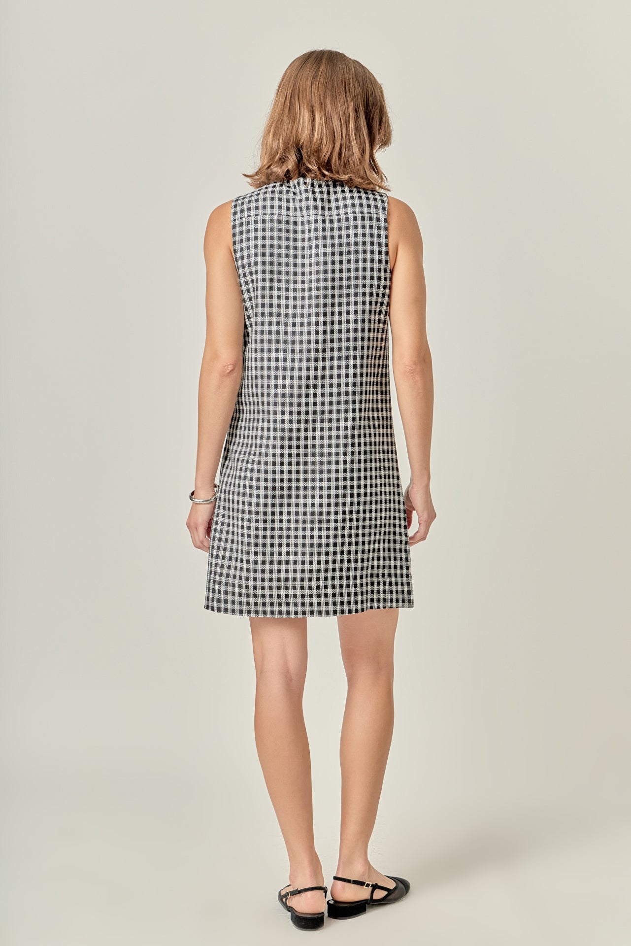 Check Sleeveless Grommet Mini Dress – English Factory