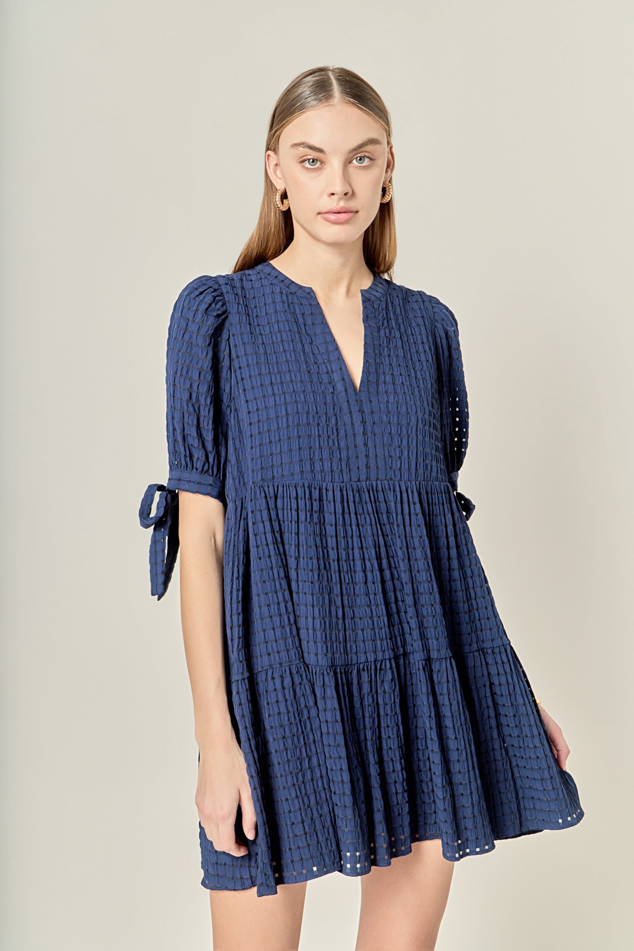 English Factory - Gingham Tiered Mini Dress GREEN / L English Factory - Gingham Tiered Mini Dress GREEN / L