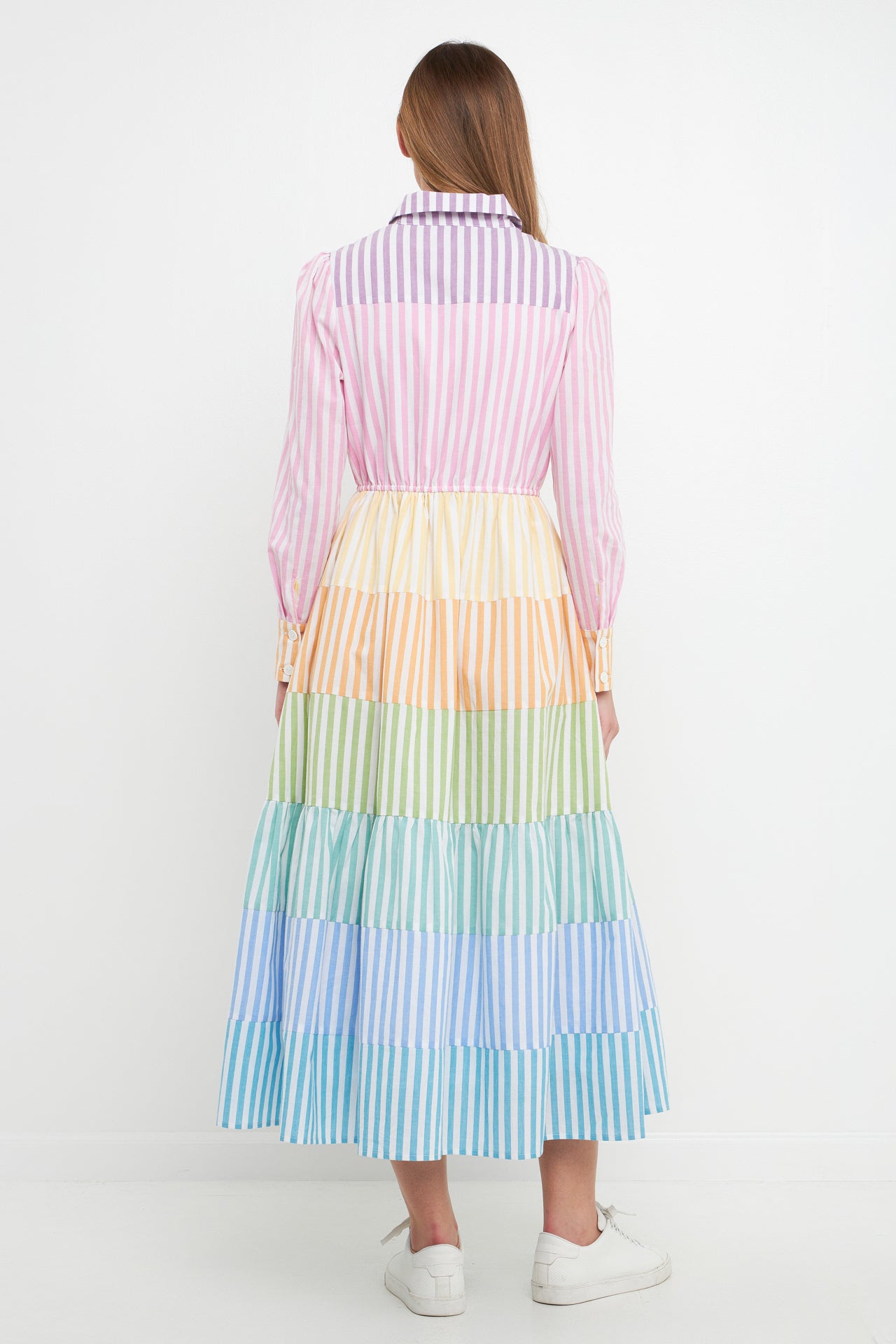Colorblock Collared Maxi Shirts Dress