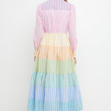 Colorblock Collared Maxi Shirts Dress