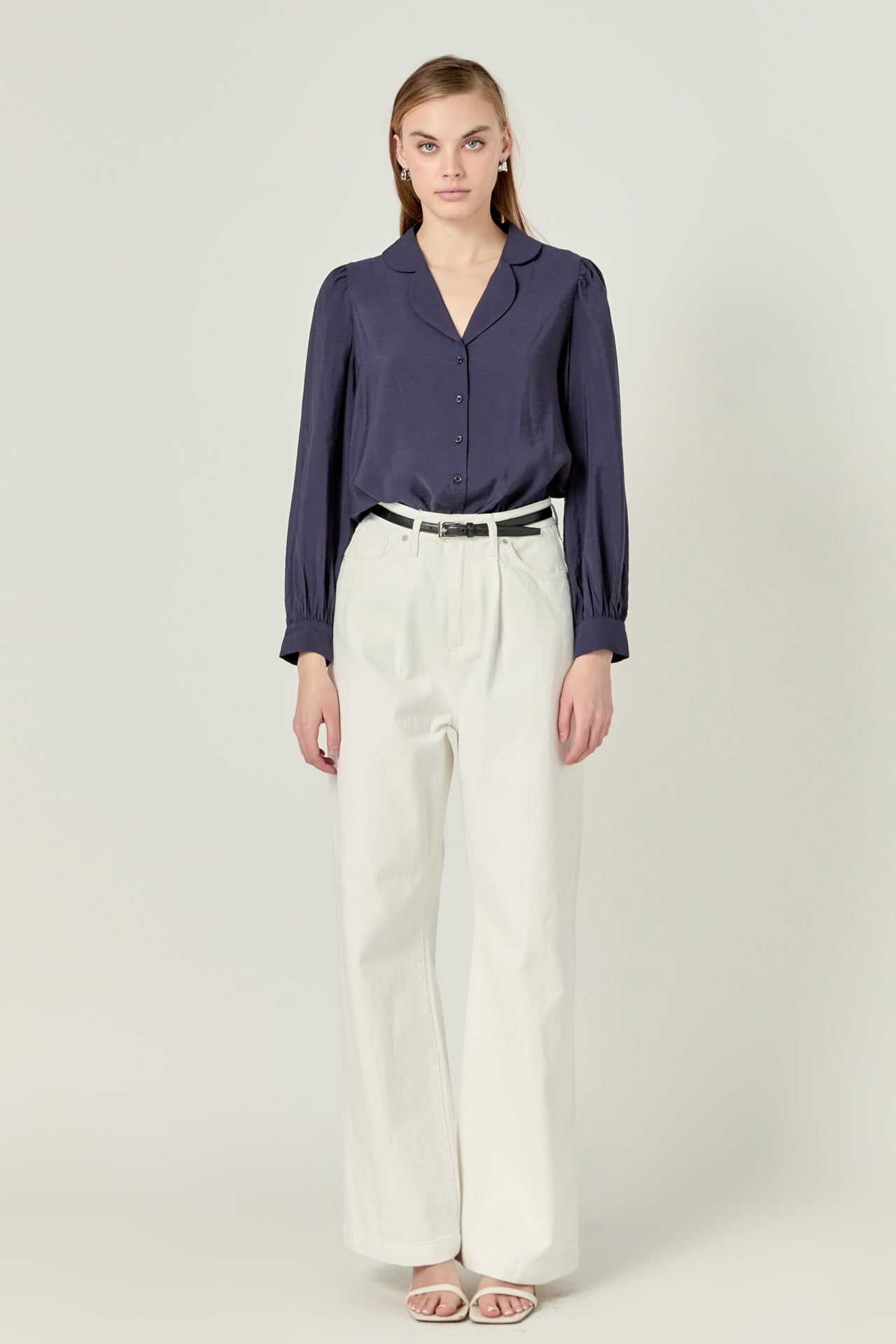 English Factory - Scallop Collared Dress Shirt Navy / M English Factory - Scallop Collared Dress Shirt Navy / M