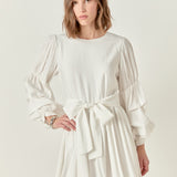 Cinched Puff Sleeve Belted Dress