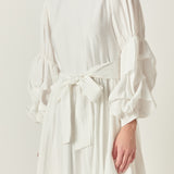 Cinched Puff Sleeve Belted Dress