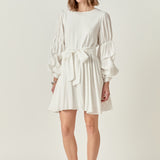 Cinched Puff Sleeve Belted Dress