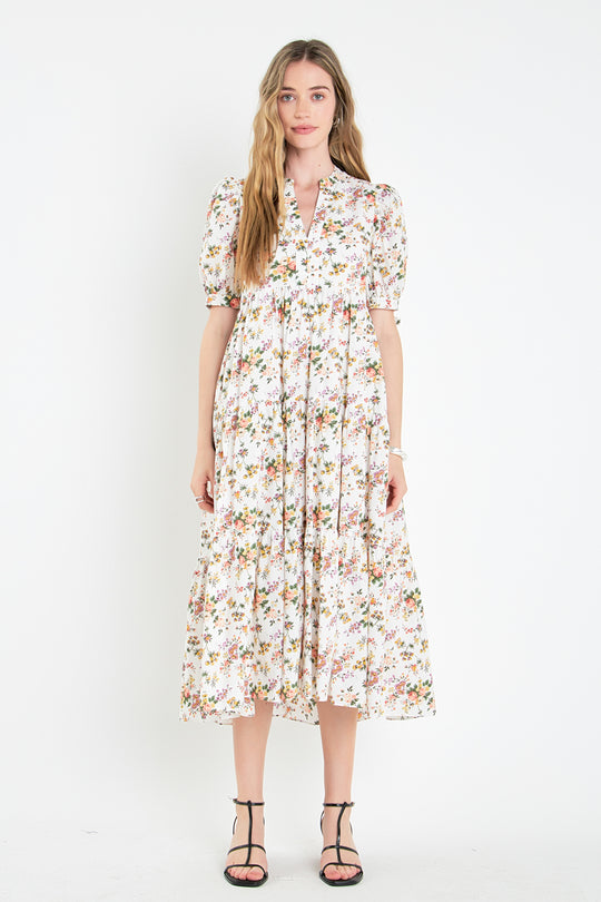 Floral Tiered Midi Dress – English Factory