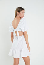 Load image into Gallery viewer, Mixed Media Puff Sleeve Back Bow Dress
