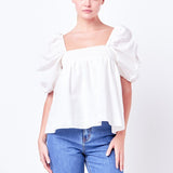 Linen Ruched Sleeve Top