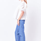 Linen Ruched Sleeve Top