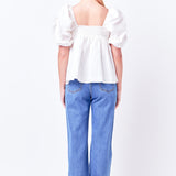 Linen Ruched Sleeve Top