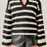 Striped Collared Cropped Sweater