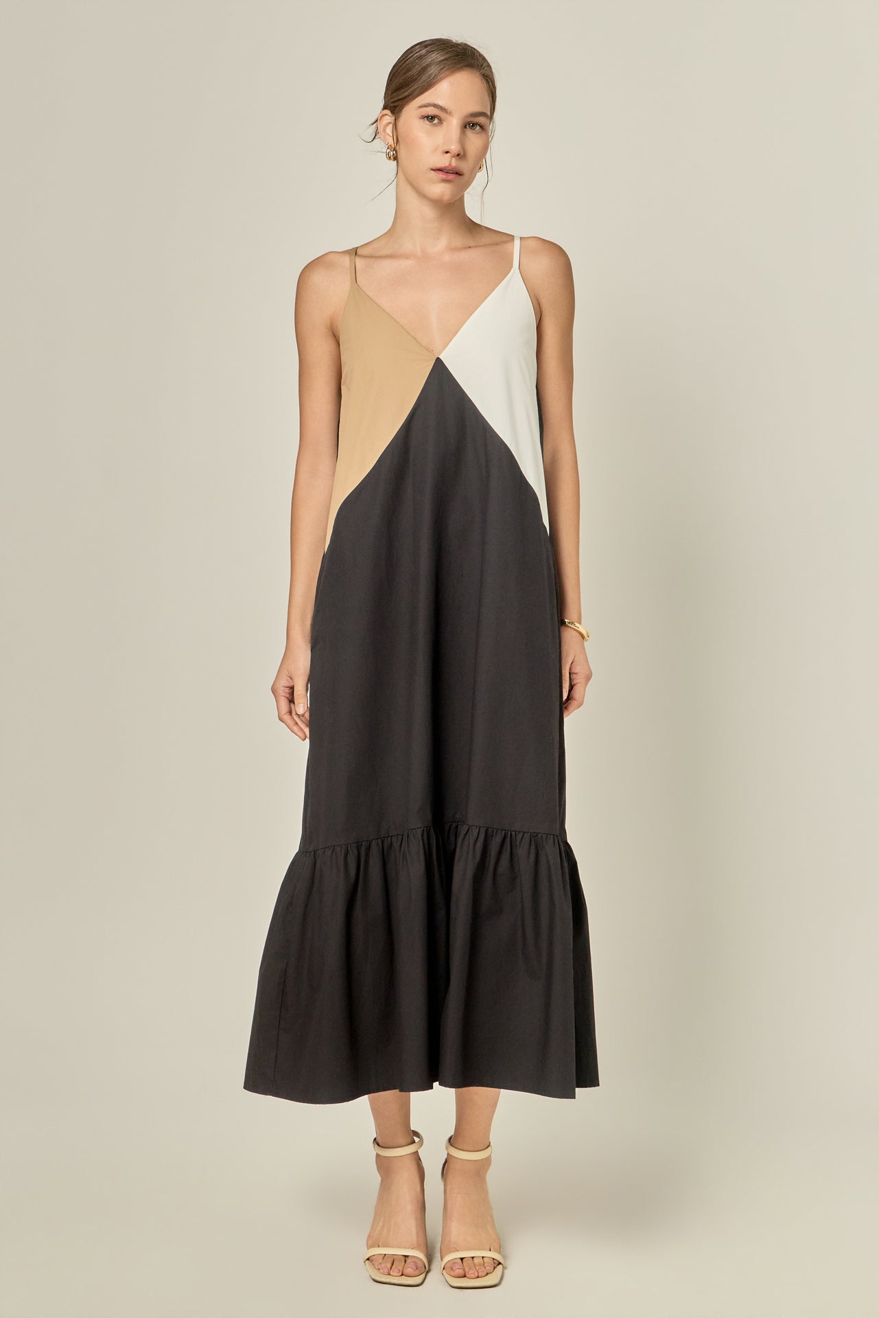 english factory colorblock maxi dress Color Block Merch Ready Crochet DRESS Pattern Vintage 100%Cotton Lining 2 Color:Brownie Suede
