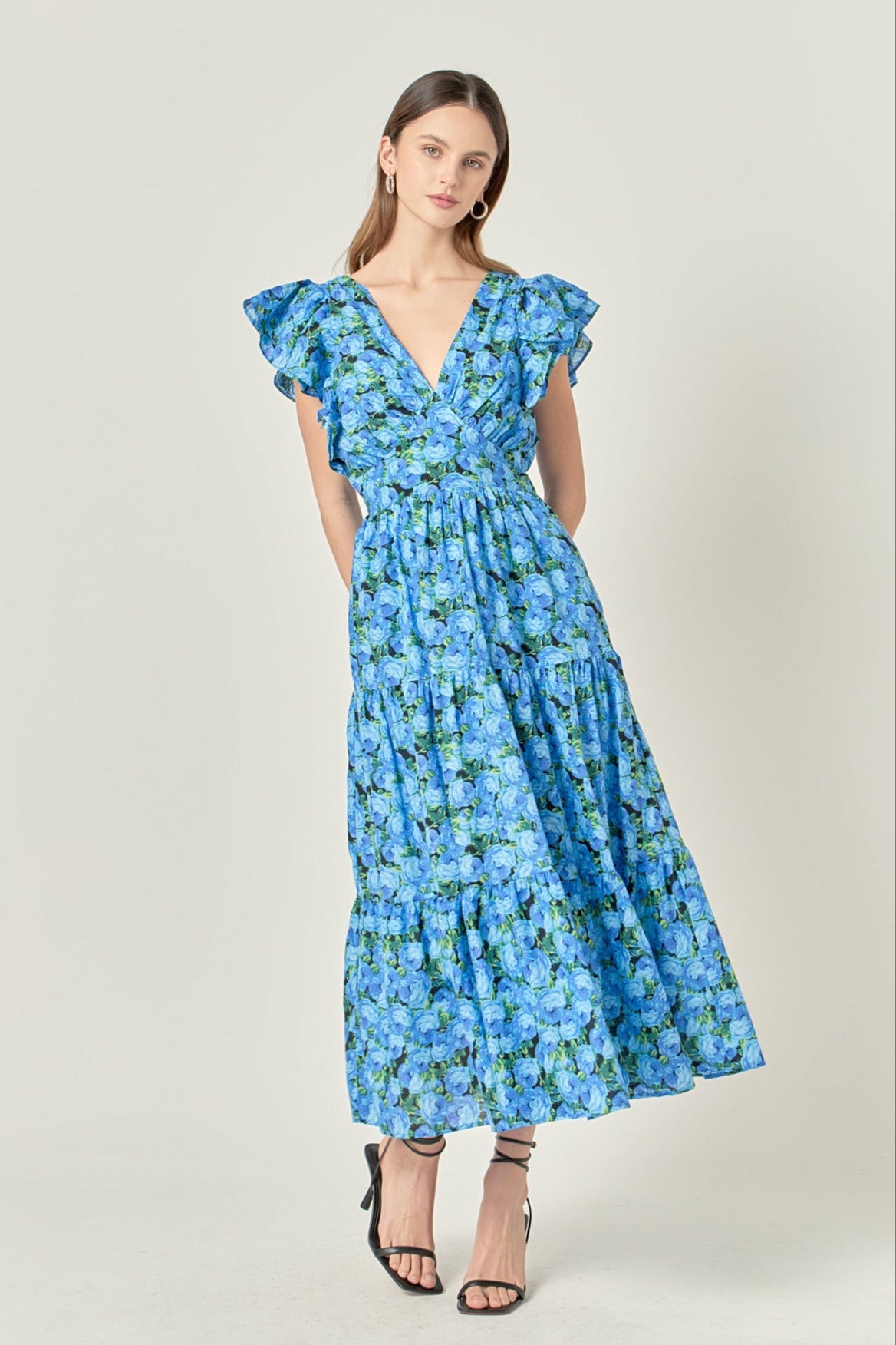 Printed Open Back Maxi Dress – English Factory - Main Image