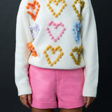 Multicolor Heart Pom Sweater