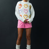 Multicolor Heart Pom Sweater