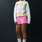 Multicolor Heart Pom Sweater