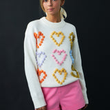 Multicolor Heart Pom Sweater