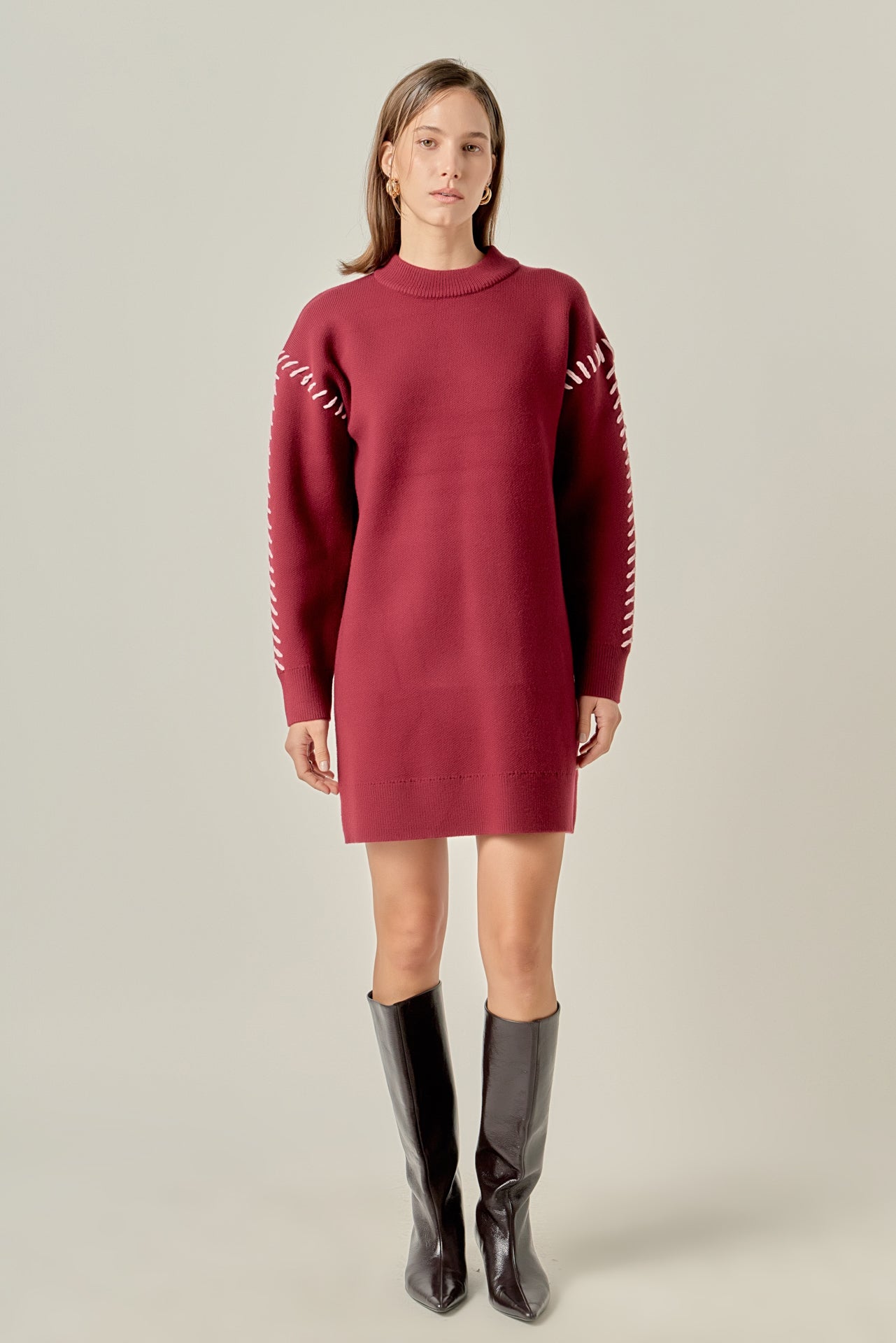 Whip Stitched Knit Mini Dress Whip Stitched Knit Mini Dress