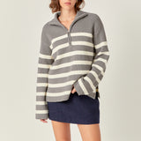 Striped Half-Zip Relaxed Sweater