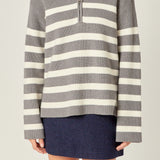 Striped Half-Zip Relaxed Sweater
