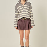 Striped Half-Zip Relaxed Sweater