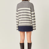 Striped Half-Zip Relaxed Sweater
