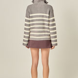 Striped Half-Zip Relaxed Sweater