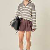 Striped Half-Zip Relaxed Sweater