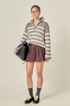 Striped Half-Zip Relaxed Sweater
