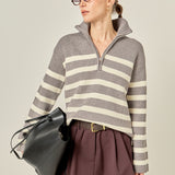 Striped Half-Zip Relaxed Sweater