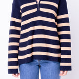 Striped Half-Zip Relaxed Sweater