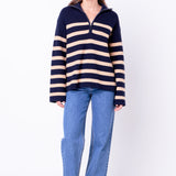 Striped Half-Zip Relaxed Sweater