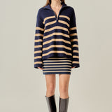Striped Half-Zip Relaxed Sweater