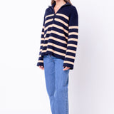 Striped Half-Zip Relaxed Sweater