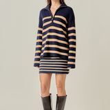 Striped Half-Zip Relaxed Sweater
