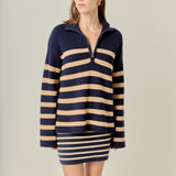 Striped Half-Zip Relaxed Sweater