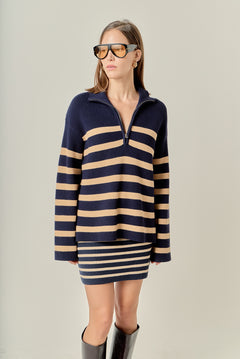 Striped Half-Zip Relaxed Sweater