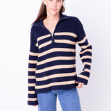 Striped Half-Zip Relaxed Sweater