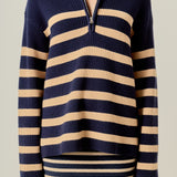Striped Half-Zip Relaxed Sweater