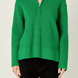 Zip Collared Sweater in Green