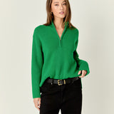 Zip Collared Sweater in Green