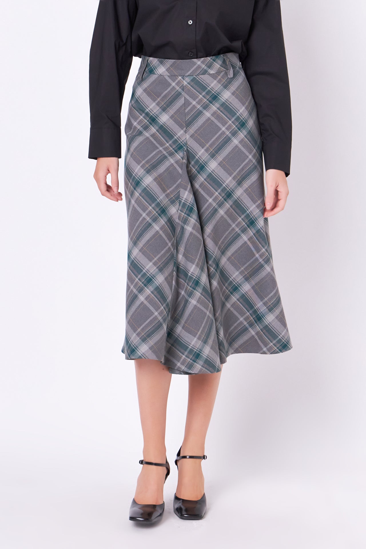 Plaid Midi A Line Skirt