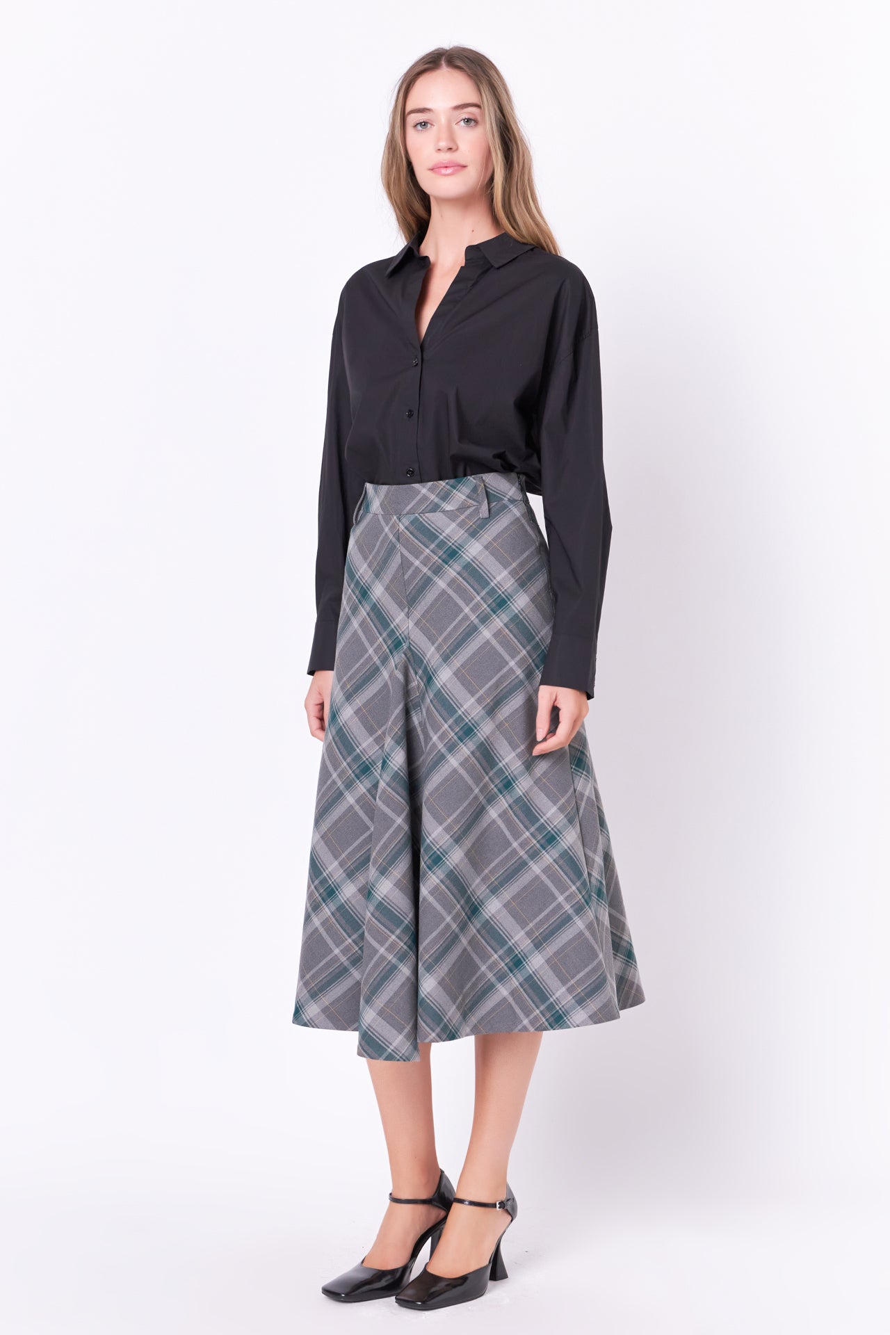 Plaid Midi A Line Skirt